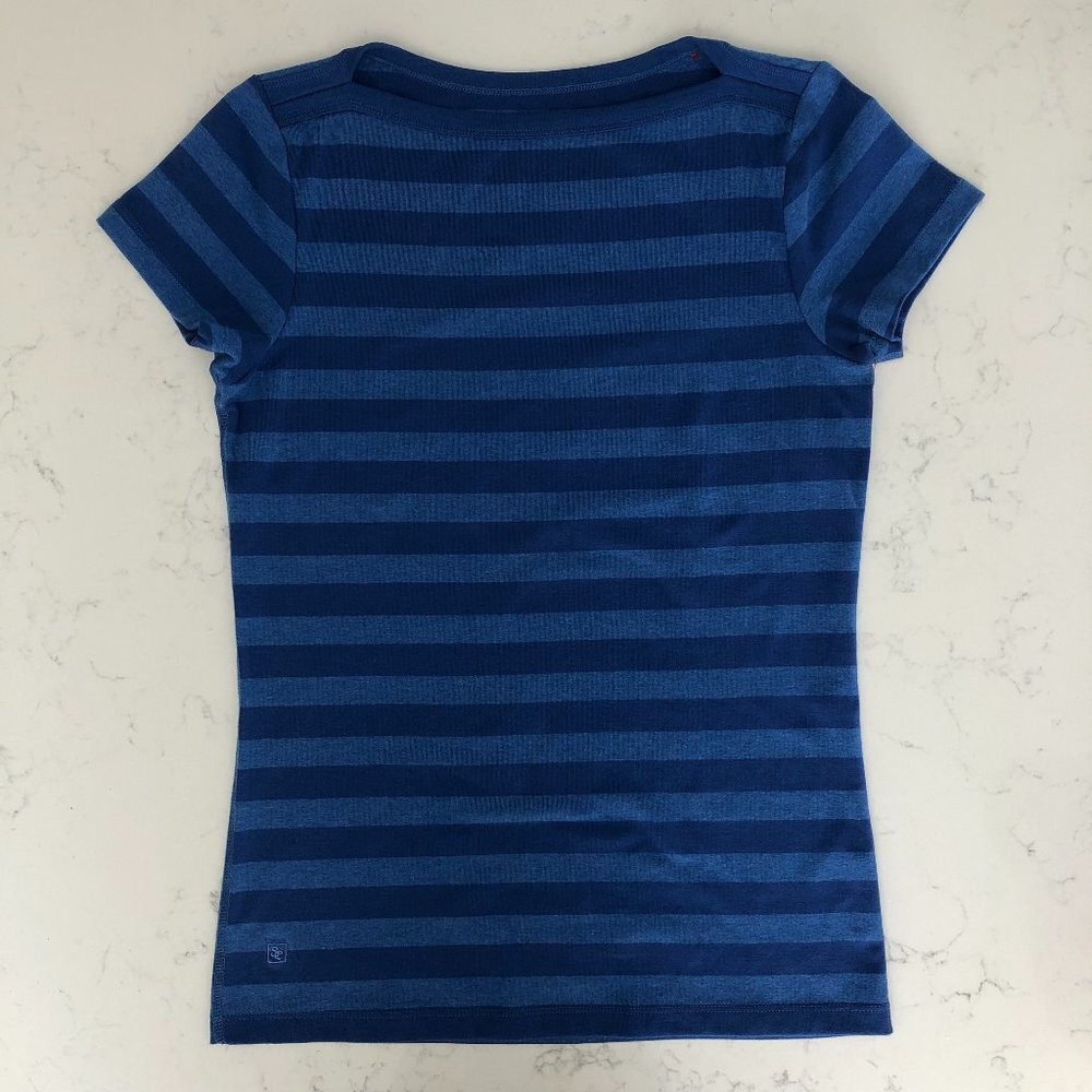 Seg'ments Casual Short Sleeve Boat Neck Stripped Cotton/Spandex Top Blue Size S